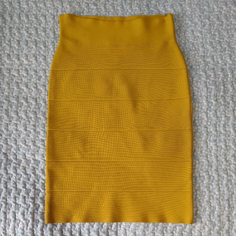 BCBGMaxazria Simone Bandage Bodycon Skirt Yellow
